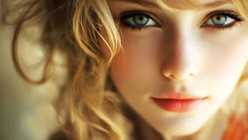 Digital painting portrait with luminous eyes and soft focus rendering.