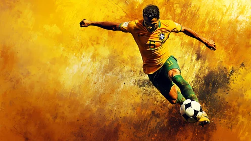 Golden burst striker launching a blazing world cup volley.