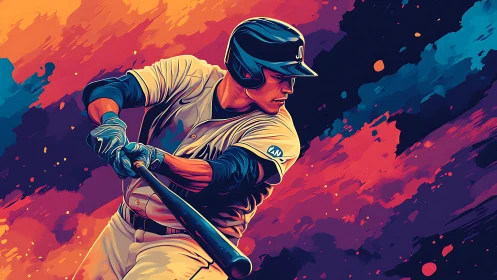Dynamic digital painting of baseball batter in motion.