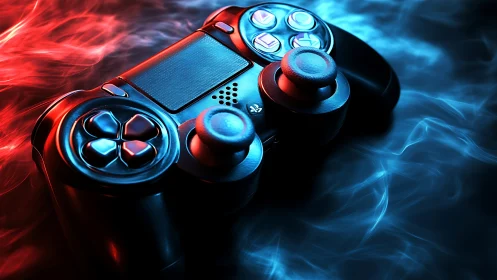 Neon Duelist's Arsenal: Red & Blue Energy Clash.