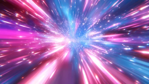 Radial neon light-speed burst with chromatic motion blur design.