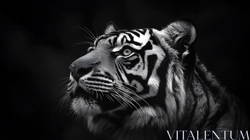 Monochrome tiger profile in dramatic chiaroscuro portraiture.