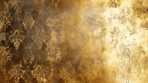 Aged gold damask over distressed metallic wall surface