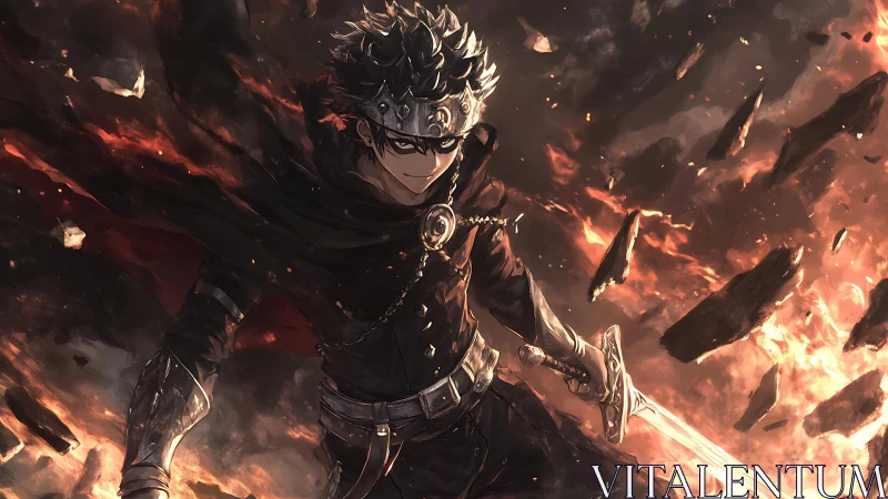 Rebel spellblade striding through a storm of molten dusk.