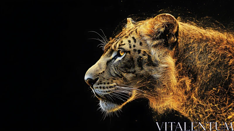 Side-profile leopard portrait with dynamic golden light trails