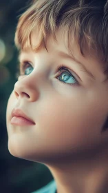 Child's Wonder: Bright Blue Eyes Gazing Softly.