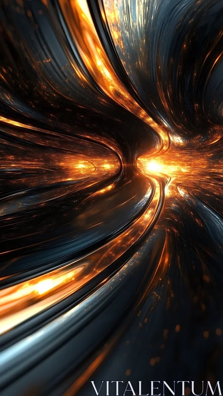Molten light streams through a futuristic metallic vortex