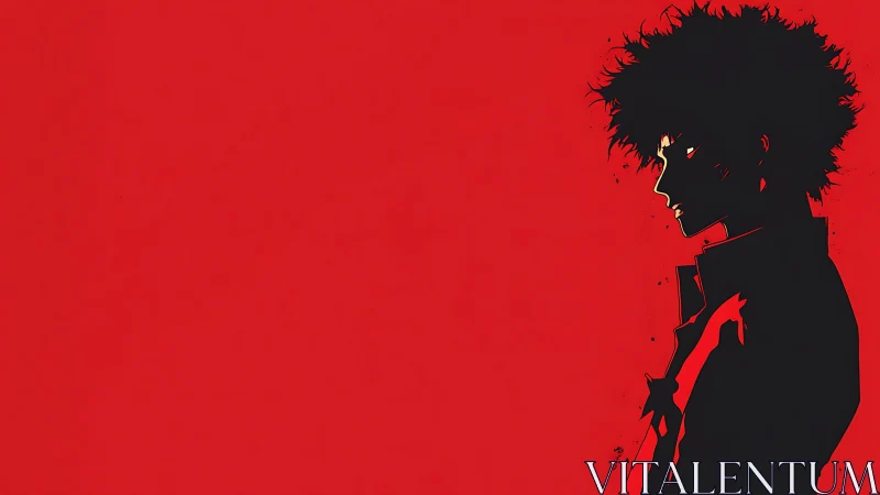Silhouetted anime drifter stands in stark crimson silence