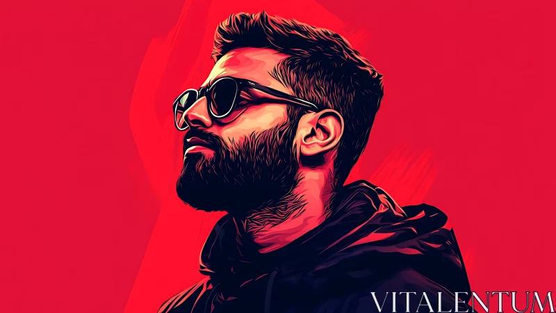 Cool bearded portrait glowing in bold neon pink tones.