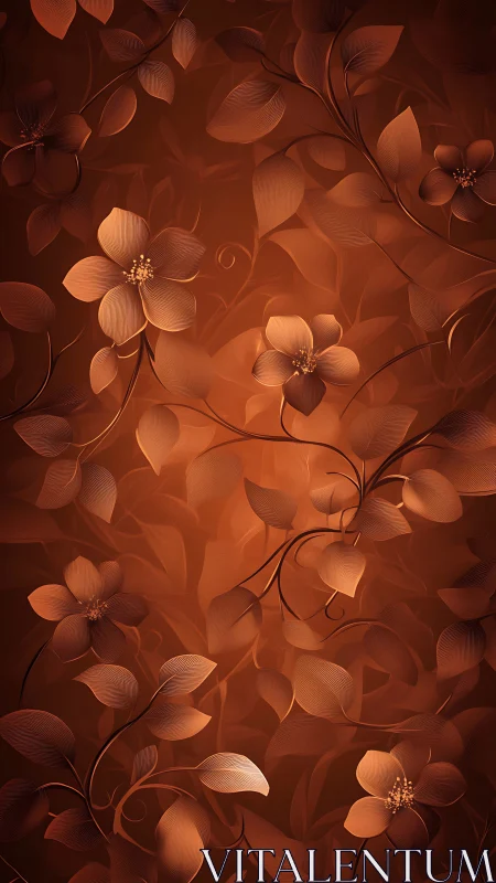 Layered three-dimensional flowers rendered in warm orange tones throughout