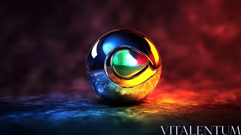 Futuristic Chrome-Inspired Glass Sphere with Vivid Lighting Effect.