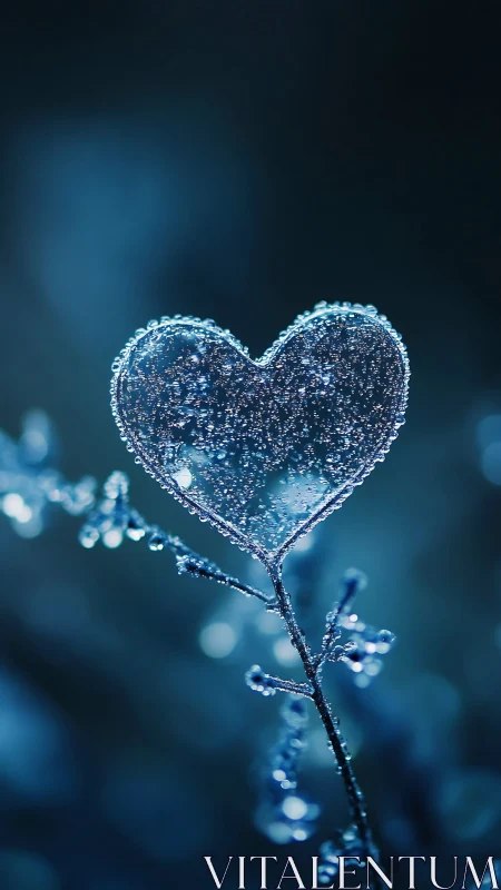 Frost-encrusted Heart Shape on Branch with Bokeh Background