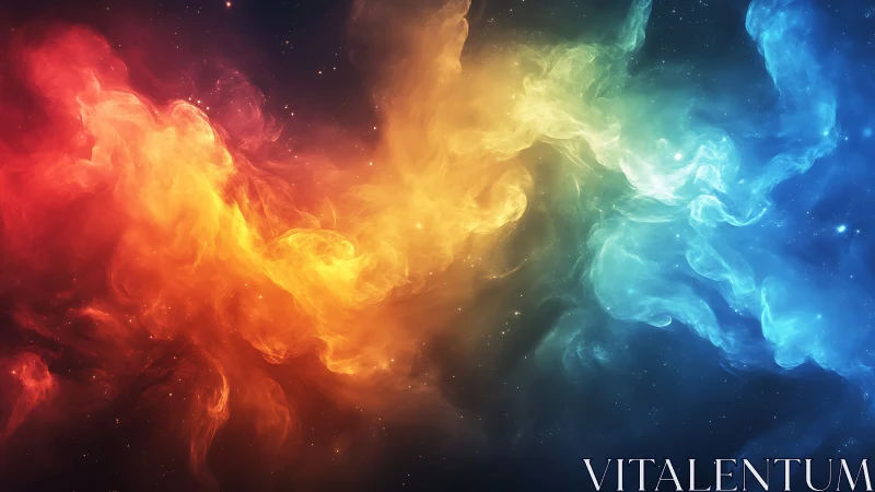 Cosmic color storms colliding in a radiant nebula dance.