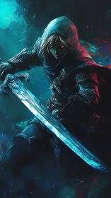 Shadowblade rogue rises with a stormlit frostblade drawn.