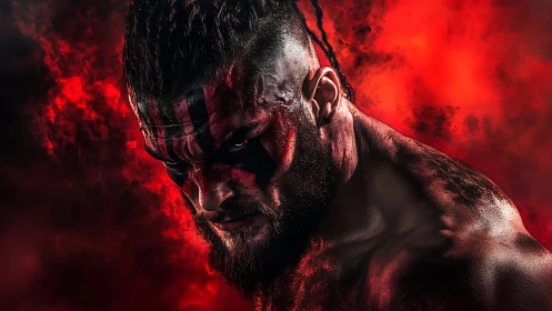 Warpainted fury leans through the smoke and owns the fire