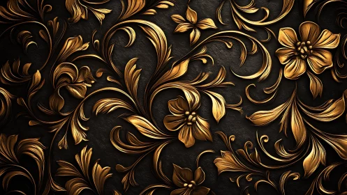 Baroque floral relief with high-contrast gilded scrollwork lighting