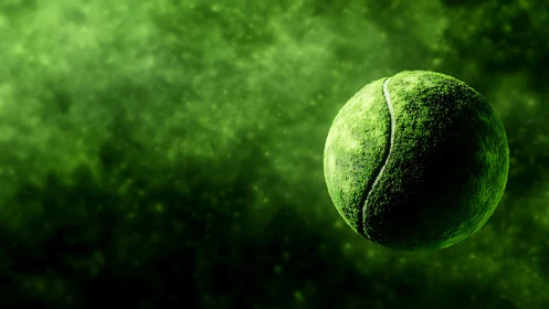 Cosmic green tennis sphere floats through glowing dust
