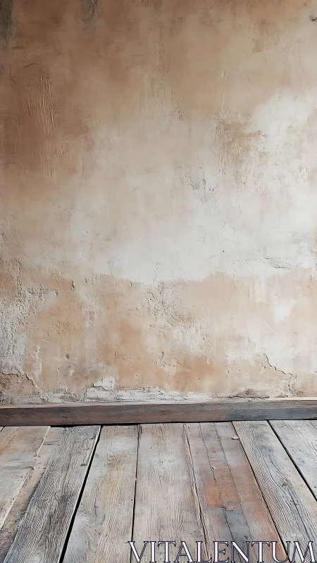 Aged plaster wall and distressed wooden floor in vertical frame