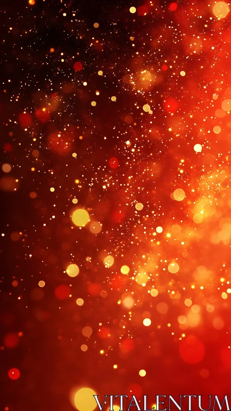 Red and gold bokeh particles form dense glowing backdrop