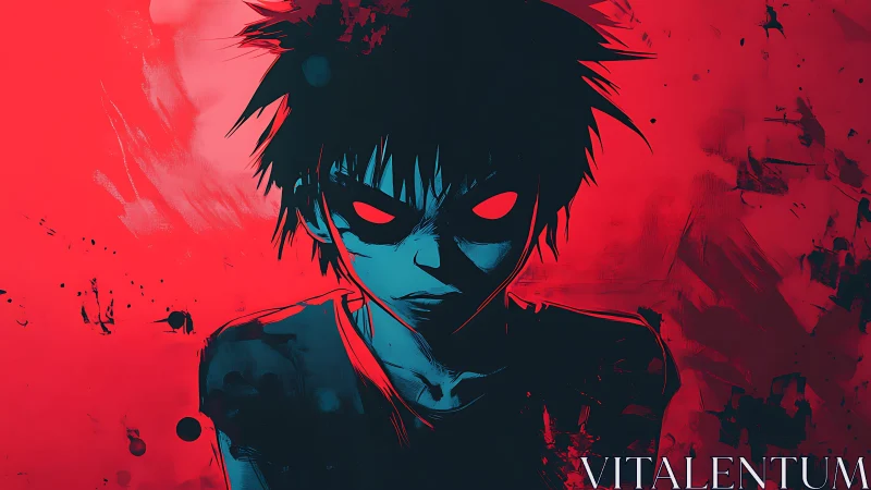 Neon-shadow anime portrait with high-contrast duotone field.