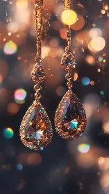 Macro bokeh study of faceted teardrop crystal dangle earrings