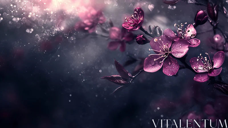 Pink Blossoms with Moisture and Bokeh Background