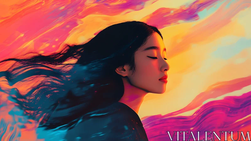 Dreamy portrait drifting through glowing sunset colors.