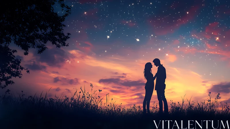 Two Hearts Silhouetted Against Twilight's Celestial Canvas.