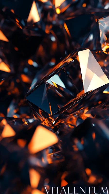 Geometric crystal cluster reflects warm bokeh illumination sharply