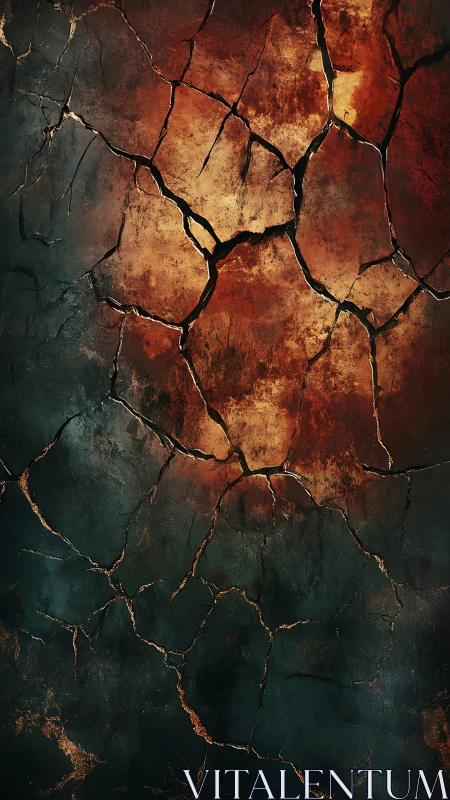 Cracked molten earth texture contrasts with dark cooled stone