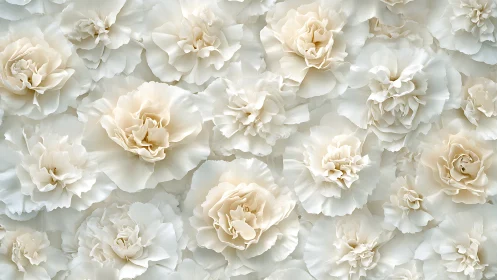Dense arrangement of pale carnation blooms displaying layered petal structure
