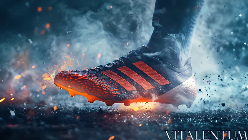 Fiery soccer boot ignites motion with blazing dynamic energy.