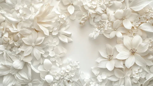 White floral relief frames soft negative space center