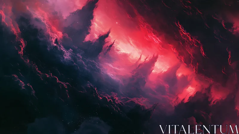 Crimson nebula storms swirling through a dreamlike night sky.