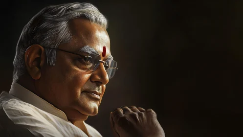 Elderly Indian man in side profile with thoughtful gaze.