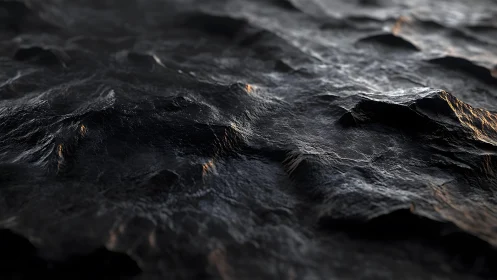 Close-up of dark rocky surface with dramatic lighting, realistic style.