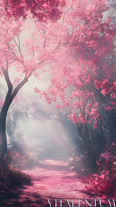 Dreamy cherry blossom path inviting a quiet wander.