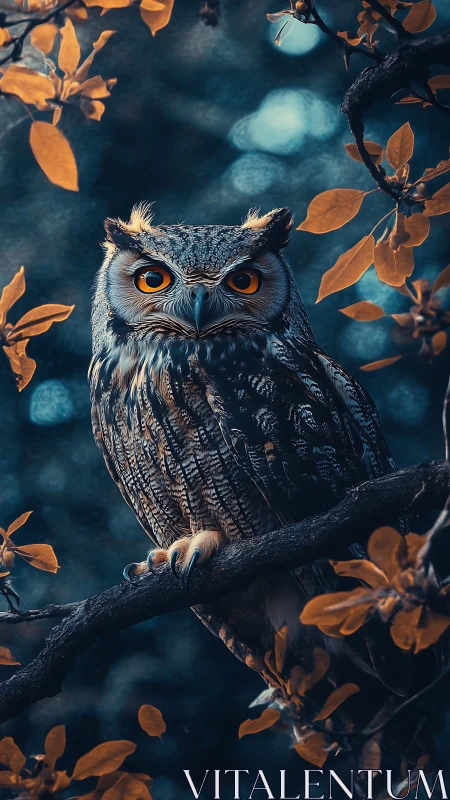 Cinematic owl portrait in teal and amber tonal contrast study.