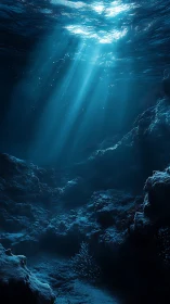 Sunlit ocean depths glow gently over quiet rocky seafloor