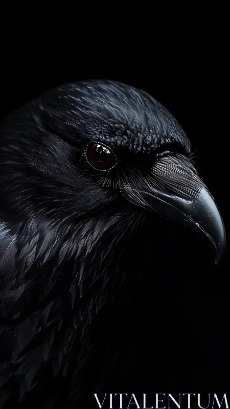 Midnight raven portrait with hyper-detailed glossy plumage.