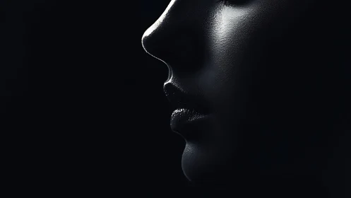 Profile portrait in deep low key with sculpted highlights.