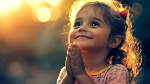 Photorealistic portrait of child in golden hour backlight.