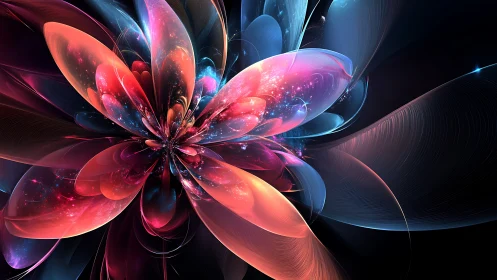Fractal light petals form a radial abstract floral structure
