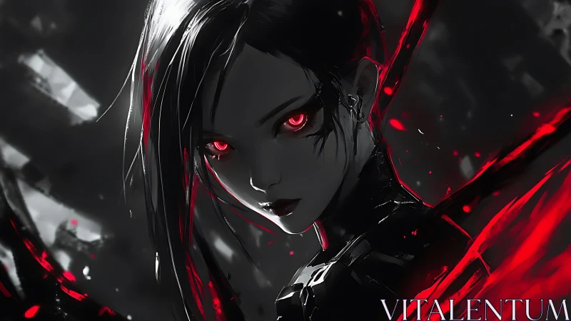 Mysterious red eyed warrior emerging from the neon shadows.