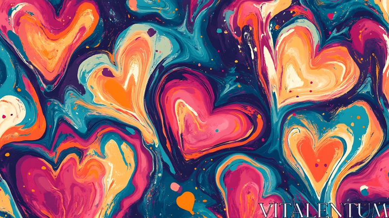 Vibrant Abstract Hearts Dance in Fluid Color Motion.