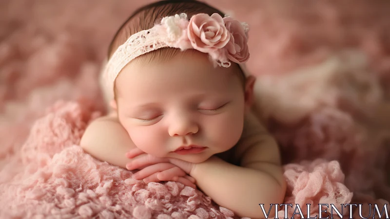 Peaceful Newborn Girl Rests in Pretty Pink Nest.