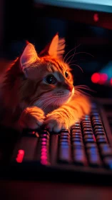 Glowing Feline Friend Discovers Magic at the Keyboard