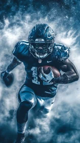 Storm-sprinting gridiron warrior carved from sky and thunder.