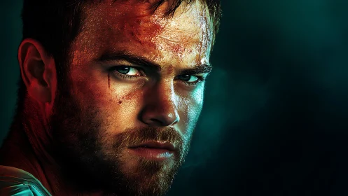 Photorealistic cinematic portrait in dramatic rim lighting.