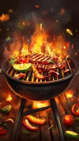 Spectacular Backyard Barbecue Flames Dance with Smoky Delight.